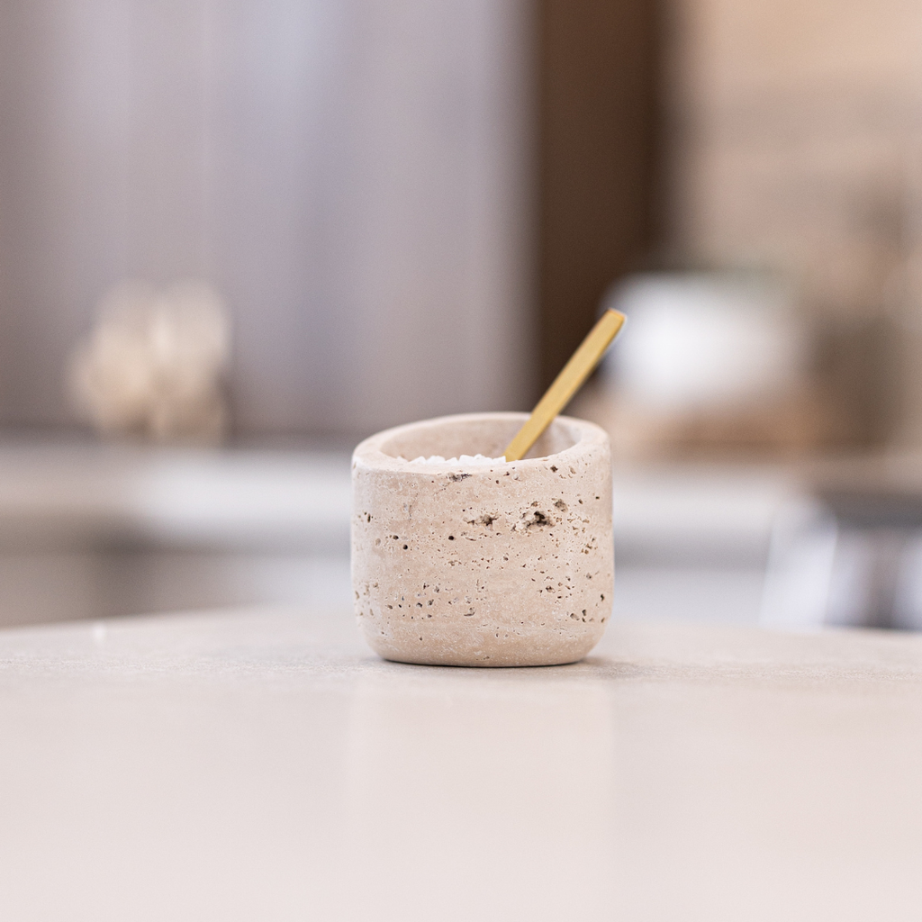Travertine Salt Cellar With Spoon