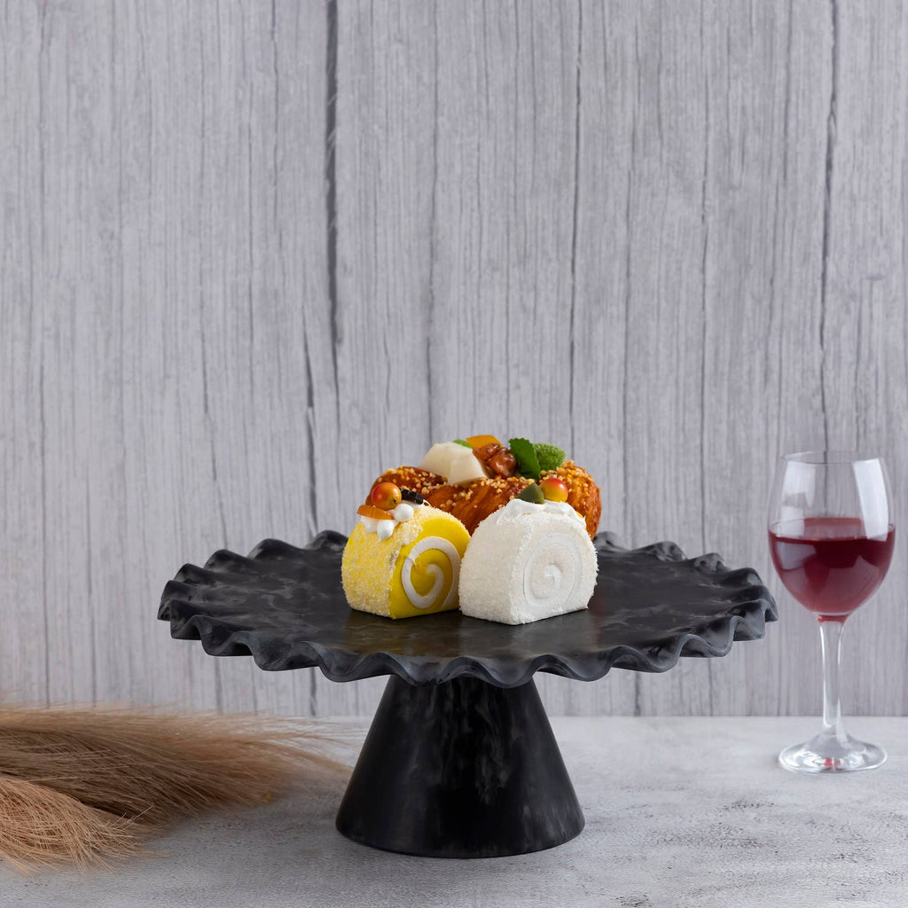 Large Modern Matte Black Resin Cake Stand