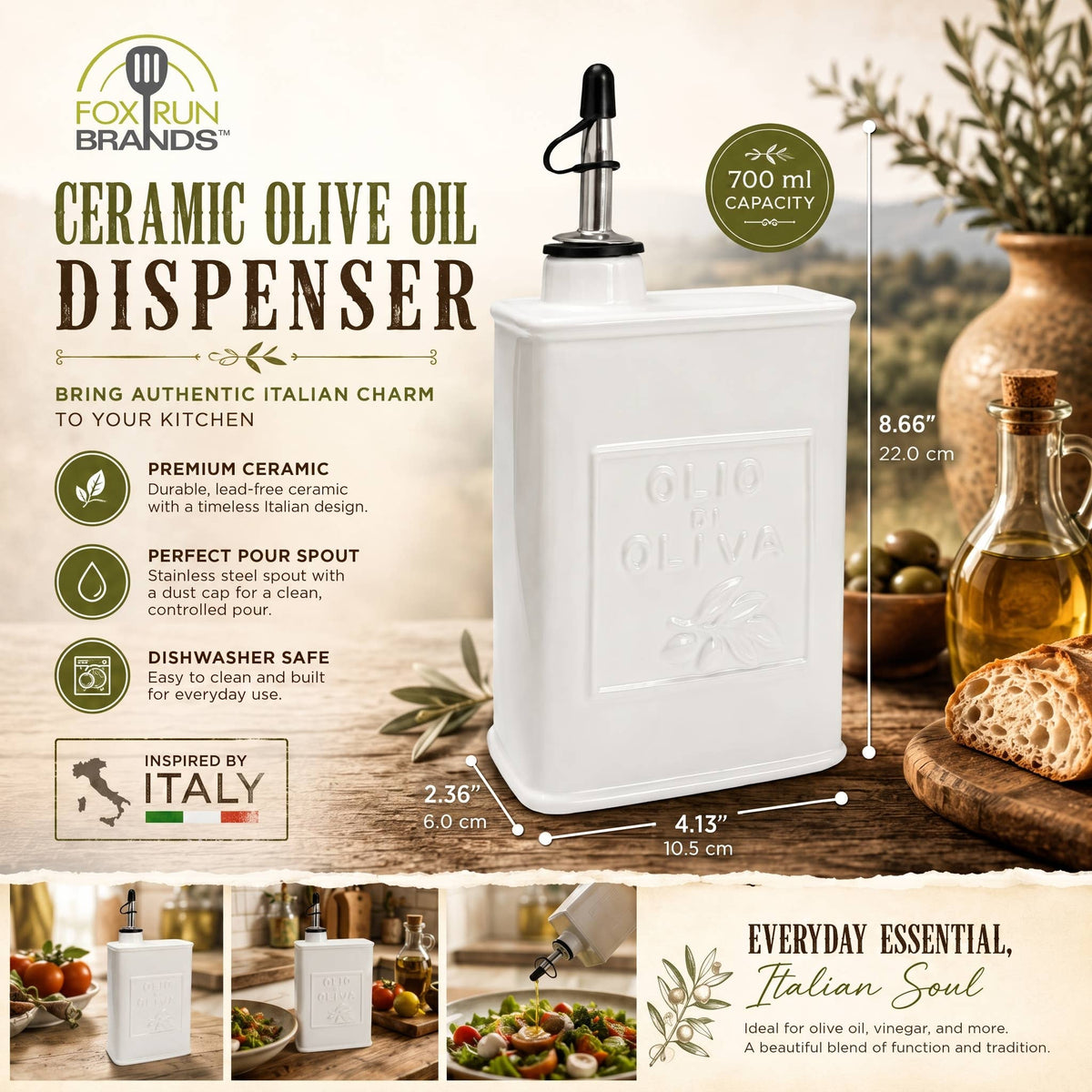 White Ceramic Olive Oil Dispenser with Dripless Spout