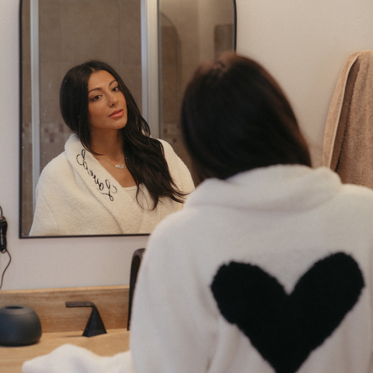 Local Beach Love Collection Heart Luxe Robe: Cream/Black / One Size Fits Most