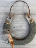 Up-cycled LUCKY horseshoe - Sage Feather