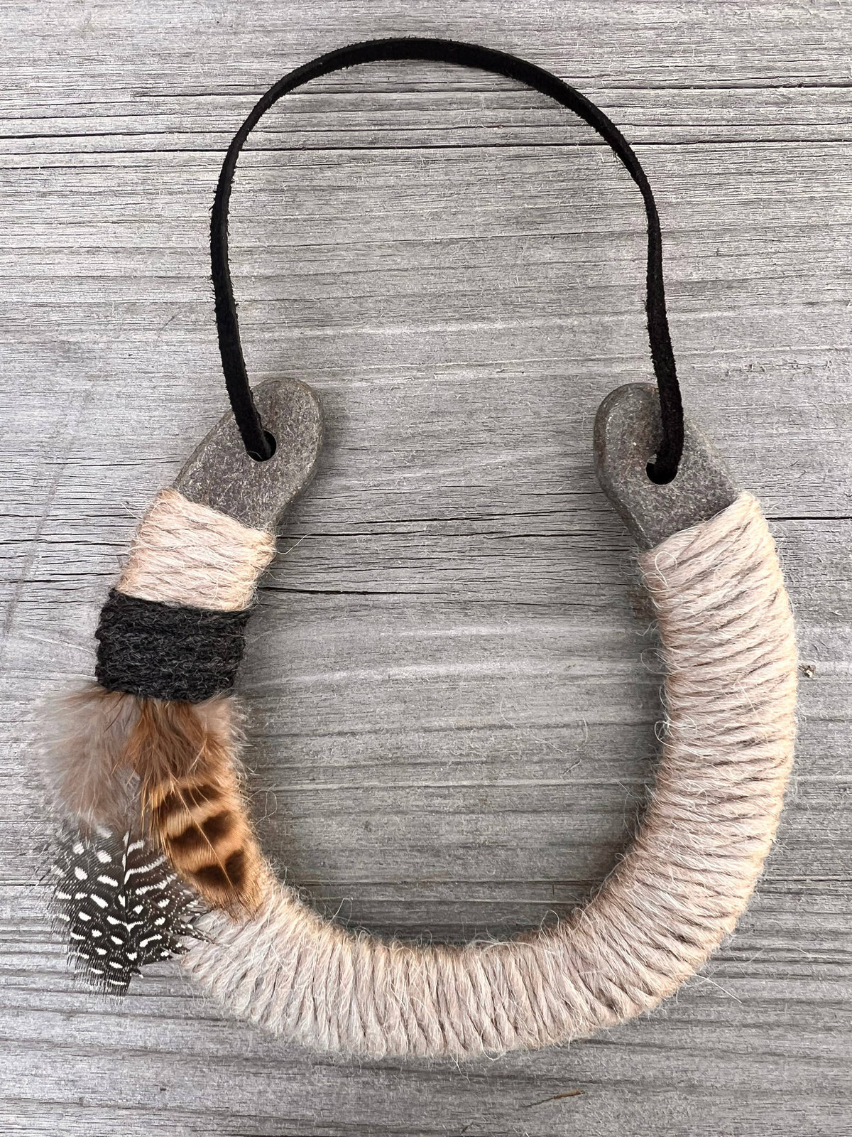 Up-cycled LUCKY horseshoe - White Feather