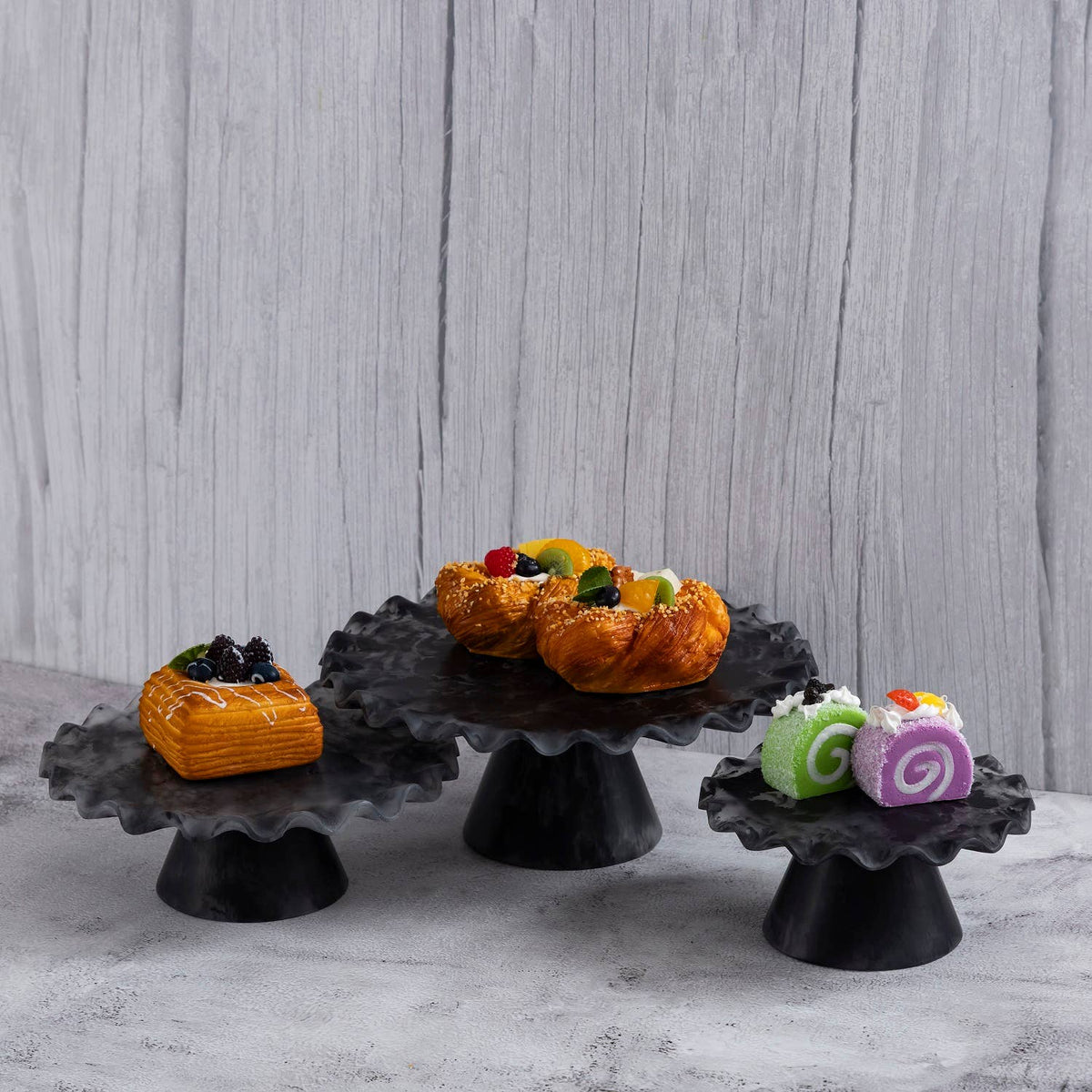 Large Modern Matte Black Resin Cake Stand