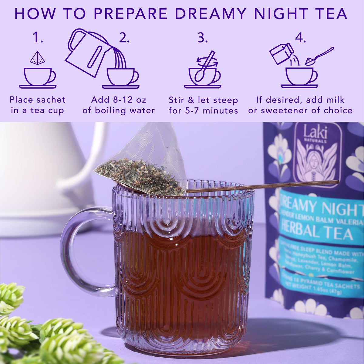 Dreamy Night Herbal Tea with Valerian, Lavender & Lemon Balm