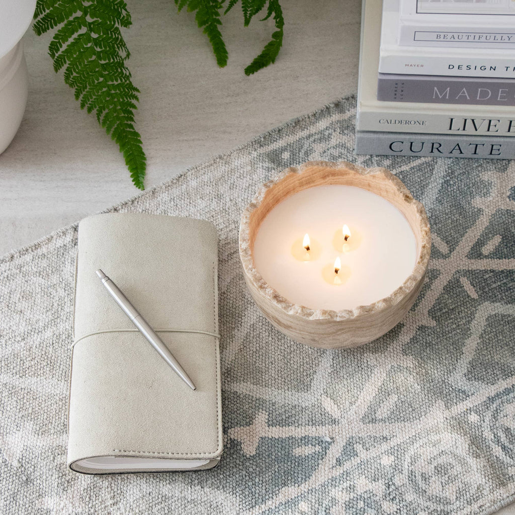Andesite & Travertine Stone Palo Santo Candle Bowl