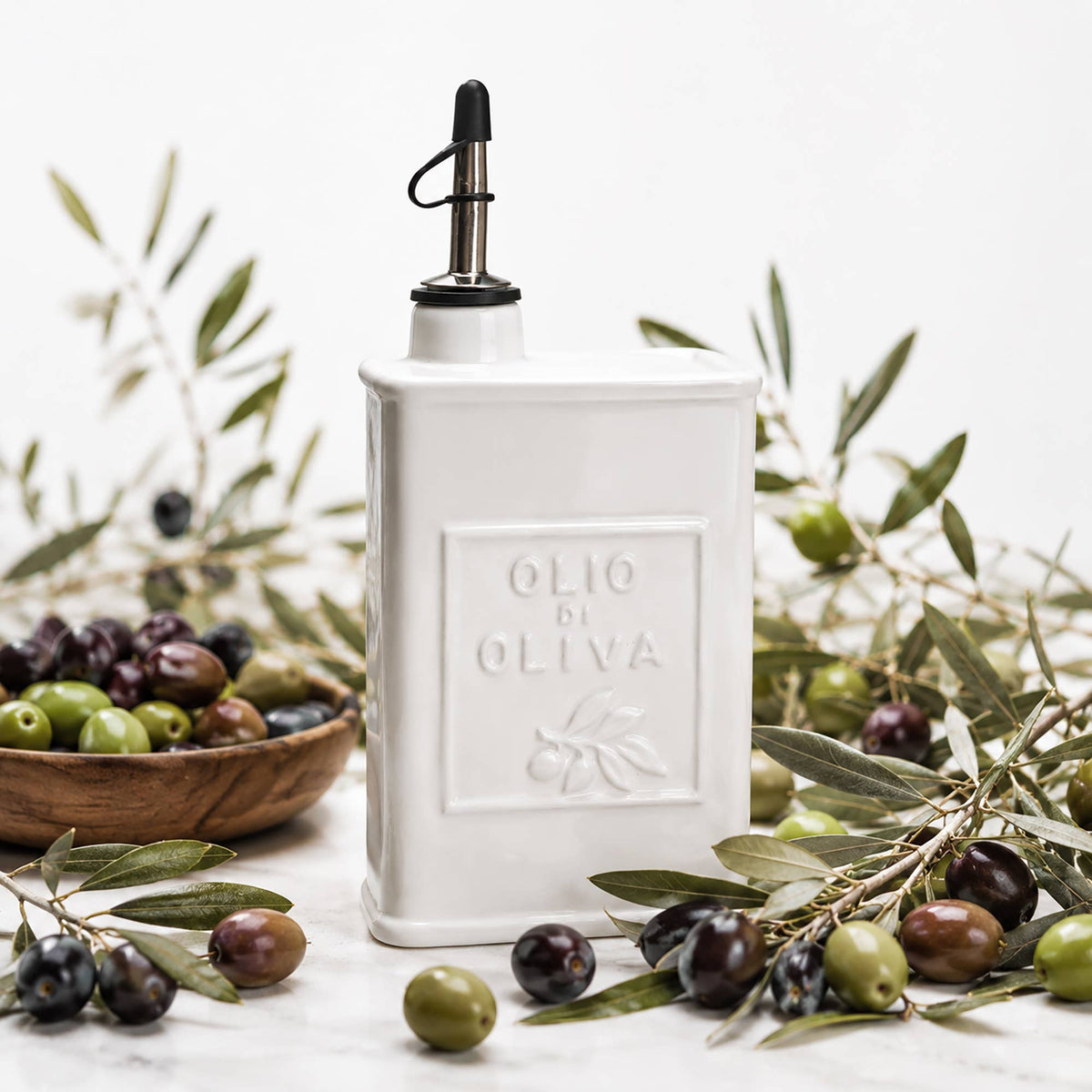 White Ceramic Olive Oil Dispenser with Dripless Spout