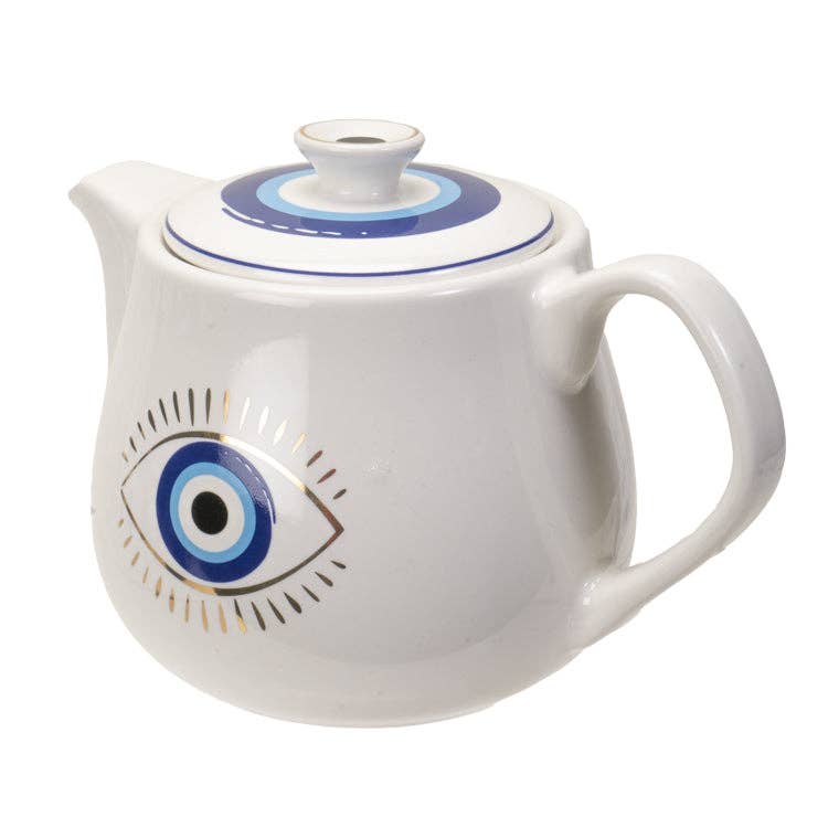 Evil Eye Porcelain Teapot with Stainless Steel Strainer