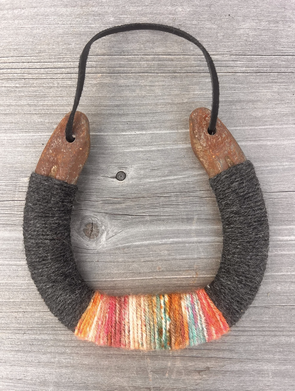 Up-cycled LUCKY horseshoe - Sunset Fog