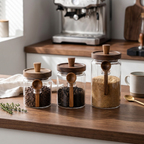 Airtight Glass Jars with Acacia Lid and Spoon
