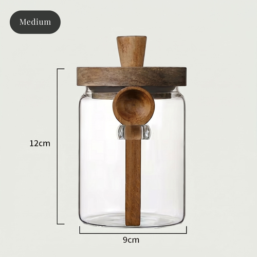 Airtight Glass Jars with Acacia Lid and Spoon