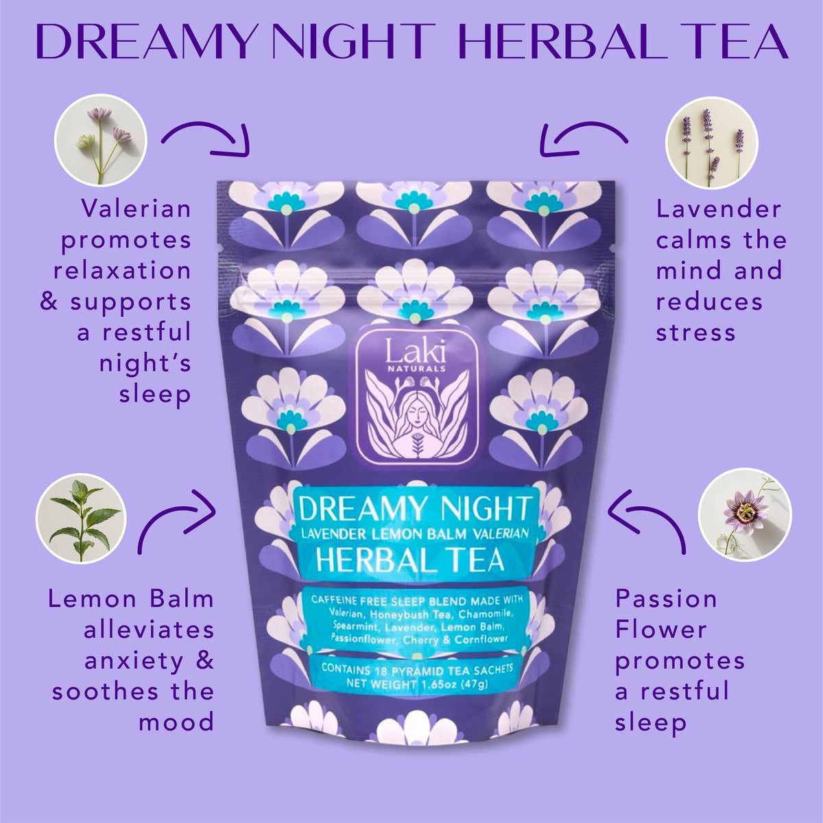 Dreamy Night Herbal Tea with Valerian, Lavender & Lemon Balm