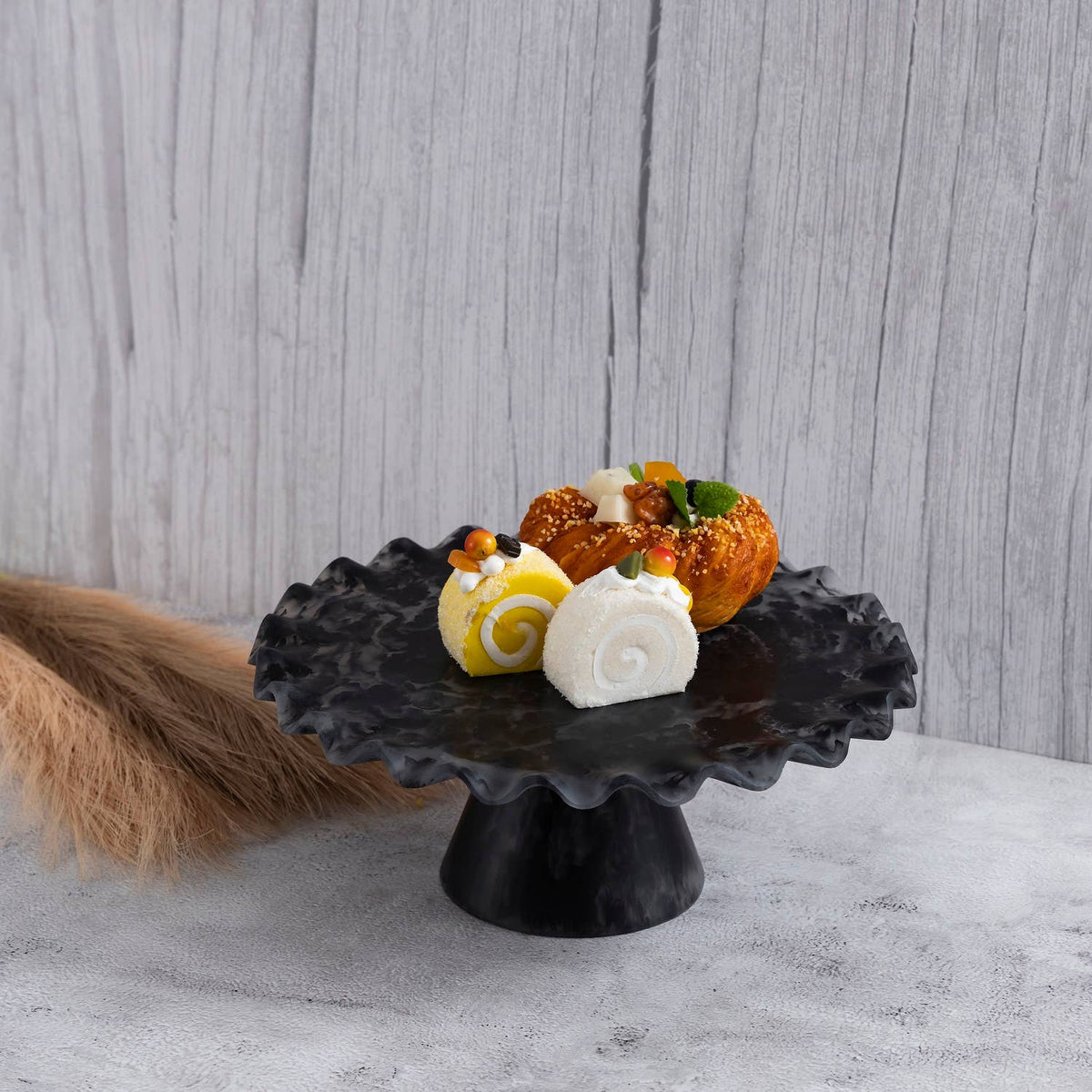 Large Modern Matte Black Resin Cake Stand