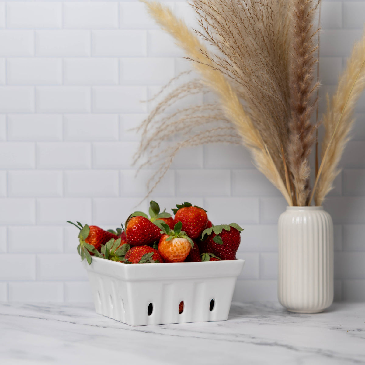 Fox Run White Ceramic Berry Baskets, Set of 2