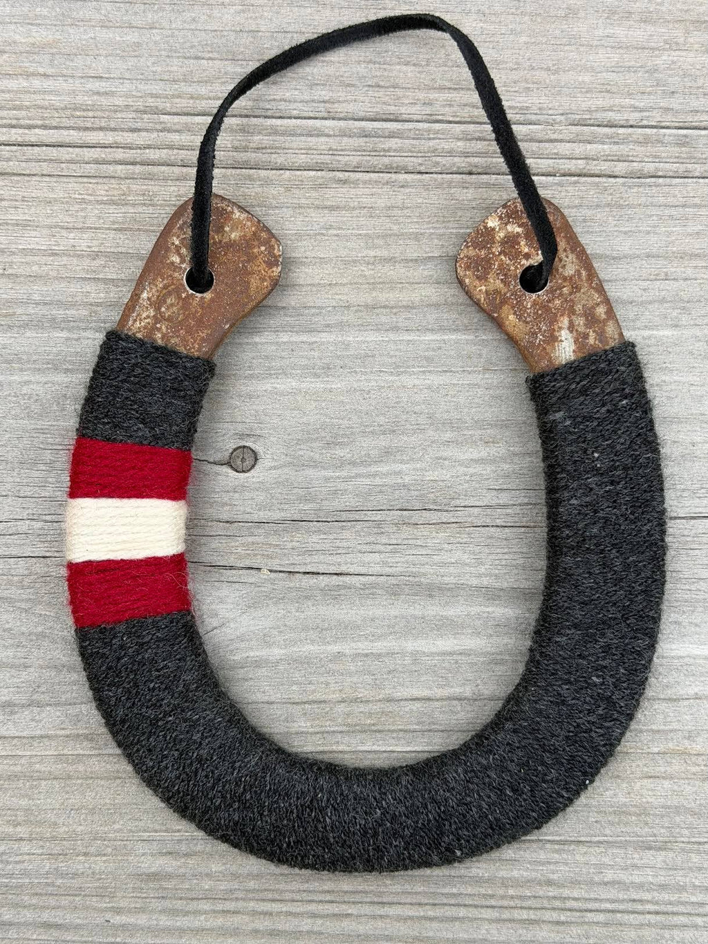 Up-cycled LUCKY horseshoe - Midnight Crimson