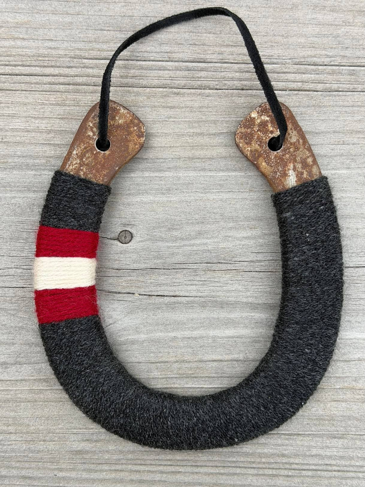 Up-cycled LUCKY horseshoe - Midnight Crimson